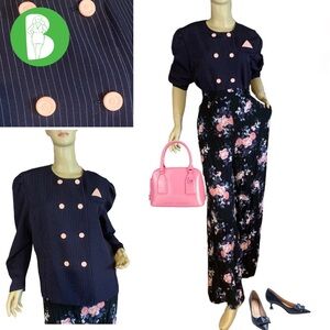 VINTAGE 1980'S GOOD TIMES BLUE & PINK STRIPED BLAZER (16P)